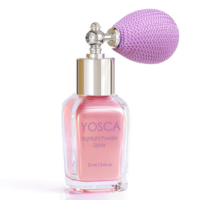 Yosca Highlighter Powder Spray, 20ML Cosmetic Grade Shimmer Powder Pink Glitter Spray Sparkle Highlighter Makeup Festival Concert Accessorise for Rave Clothes Hair Face Nail Art - Taromash