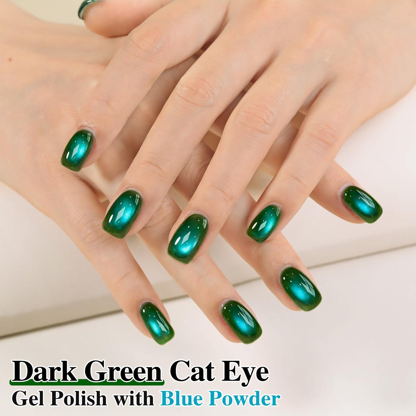 Double Rhythm Jelly Glass Cat Eye Gel Polish with Magnet 15ML Holographic Glitter Shimmer Translucent Sheer Color Magnetic Nail Polish Salon DIY at Home (Dark Green-MC1263)