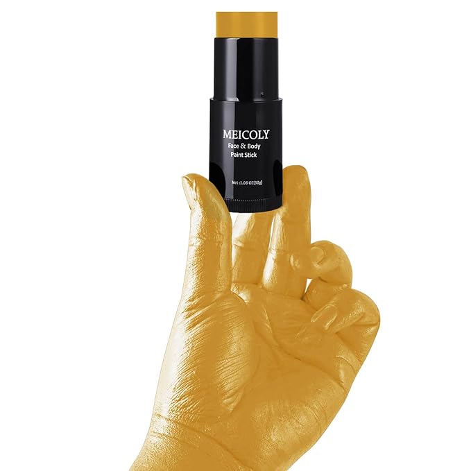 MEICOLY Yellow Face Body Paint Stick(1.06 Oz),Sally Makeup Dress Face Paint,Cream Blendable Body Paint Stick,Sweatproof Waterproof Ginger Tan Face Paint for Halloween Special Effects SFX Cosplay