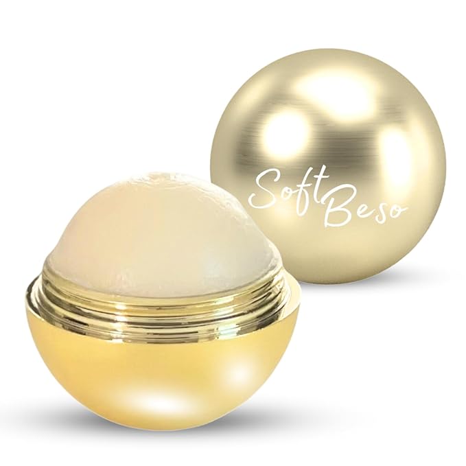 SoftBeso Lip Balm| Gold-Vanilla Flavor| Vegan Lip Care|Clean Ingredients | Lip Balm for Beautiful, Soft Lips | Hydrating & Nourishing Lip Care Products | Premium Lip Balm Ball