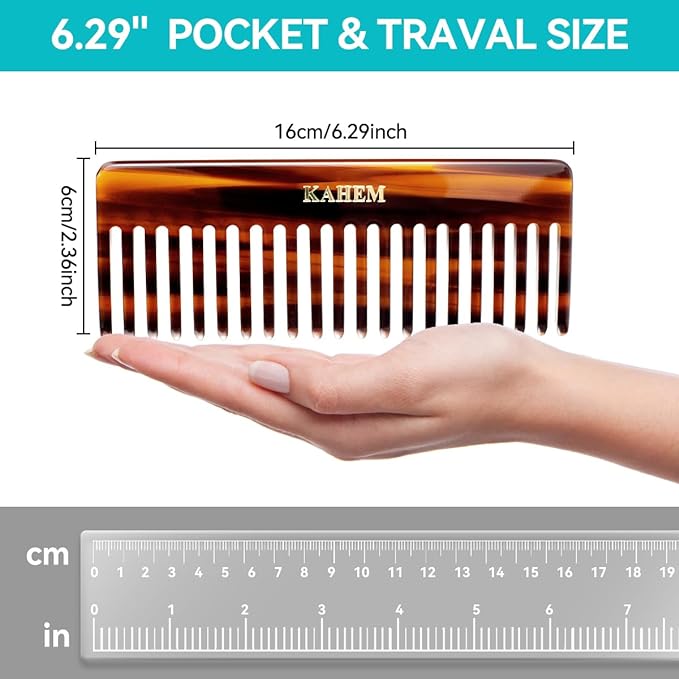 KAHEM Large Wide Tooth Detangler Comb for Women, Men, and Kids - Handmade for Curly, Long, and Short Hair - Professional Wet and Dry Hair Cutting Comb - 6.29 Inch