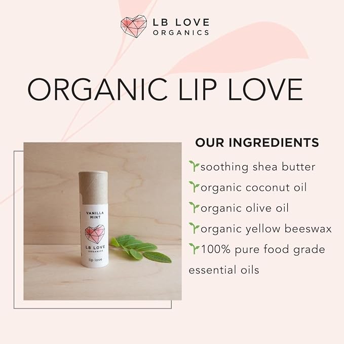 Plastic Free Lip Love | Jumbo Organic Lip Balm | Organic Beeswax and Plant Based | Zero Waste Natural Lip Balm (Vanilla Mint)