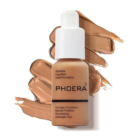 PHOERA Foundation Makeup Naturally Liquid Foundation Full Coverage Mattle Oil-Control Concealer 8 Colors Optional,Great Choice For Gift(#107 Honey,30ml)