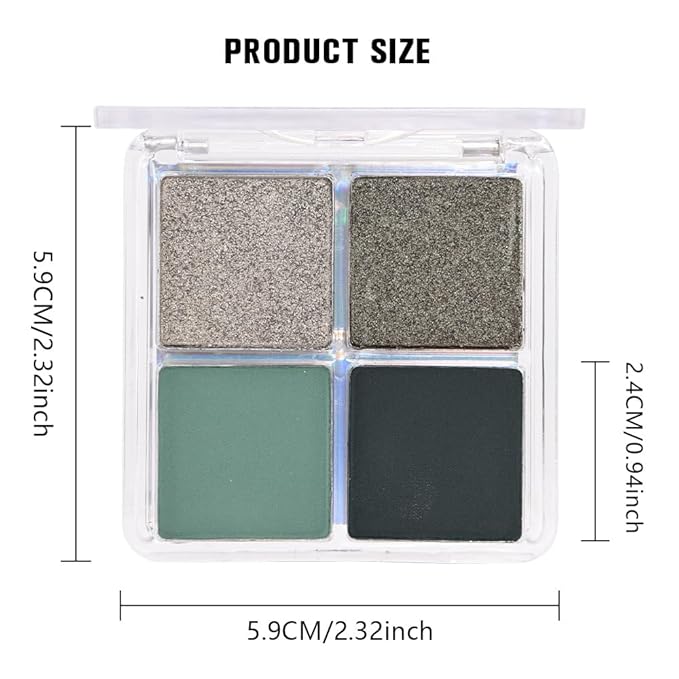 evpct Eyeshadow Quad Palette, Cyan Festival Forest Dark Green Glitter Shimmer Metallic Matte High Pigment Mini Eye Shadow Palette Makeup for older Women, Smudge Proof Vegan Cruelty-free, Green Series