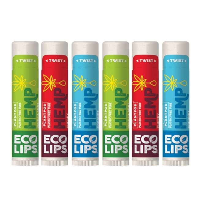Eco Lips Organic Hemp Lip Balm with Beeswax, Coconut Oil, Vitamin E. Best Lip Balm to Soothe & Moisturize Dry, Chapped Lips (Variety, 6-Pack)