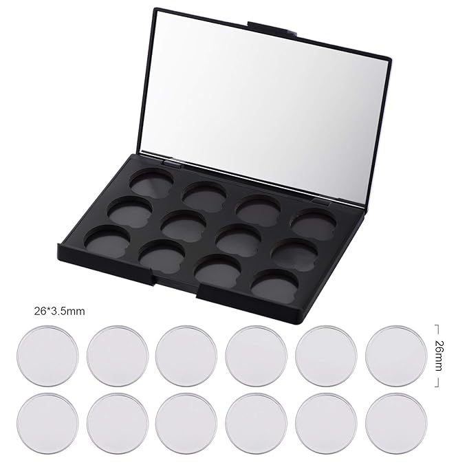 Empty Magnetic Eyeshadow Makeup Palette with Mirror and 12Pcs 26mm Round Metal Pans