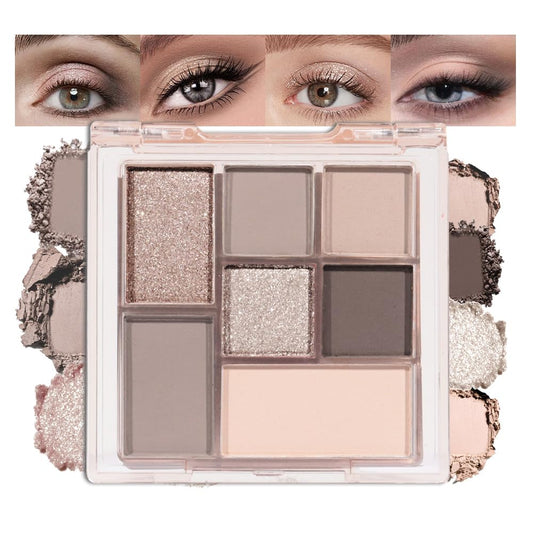 Nude Brown 7Colors Eyeshadow Makeup Palette with Mirror,Natural Neutral Eye Shadow Palettes for Older Women,Long Lasting Naturing-Looking,Lightweight,Waterproof,Eye Makeup Kit Travel Size,Vegan