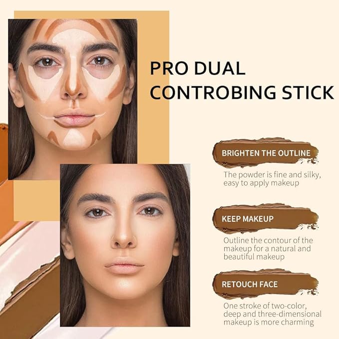 evpct 4 Colors Cream Contour Stick Makeup Kit Set Concealer Bronzer Stick Cream Contour Palette Contour Contouring Makeup Kit for Beginner Liquid Face Highlighter Makeup Stick contorno maquillaje 1+3