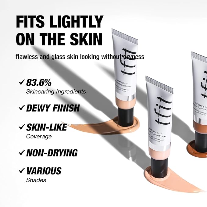 TFIT Radiance Fit Serum Foundation - Flawless Coverage, Dewy finish, Long-lasting, Lightweight, Korean Makeup,1.05 Oz. (C03 Rosy, 1.05 Oz.)