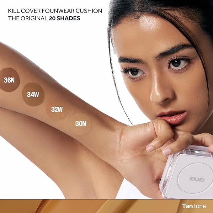 CLIO Kill Cover Founwear Cushion The Original – 20 Shades, Buildable Light to Medium Coverage, Natural Finish, Korean Makeup Foundation, Long-Lasting Skin Fit, 32W ALMOND