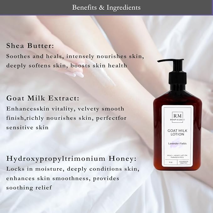 Goat Milk Lotion, Lavender Fields Fragrance, Hydrating Lotion for Men & Women With Nourishing Goat Milk, Shea Butter, Sunflower Oil & Aloe, Packed With Vitamin A, E & Selenium, 9 Oz