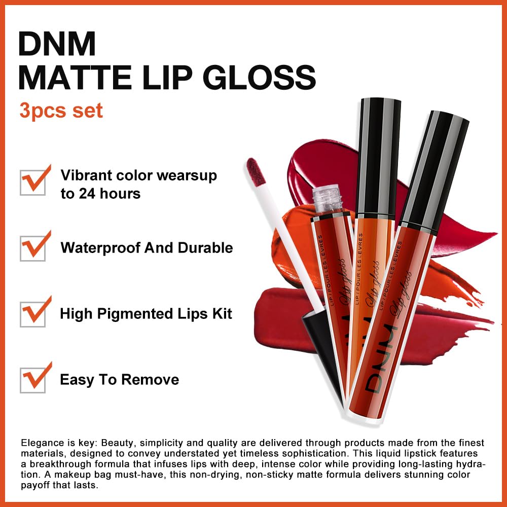 evpct 3Pcs Dark Orange Ruby Red Matte Liquid Lipstick Lip Stain Sets for Women, Matte Lipstick Long Lasting Waterproof Permanent 24 Hours original, Magic Lip Sticks Pack for Halloween Daily Makeup