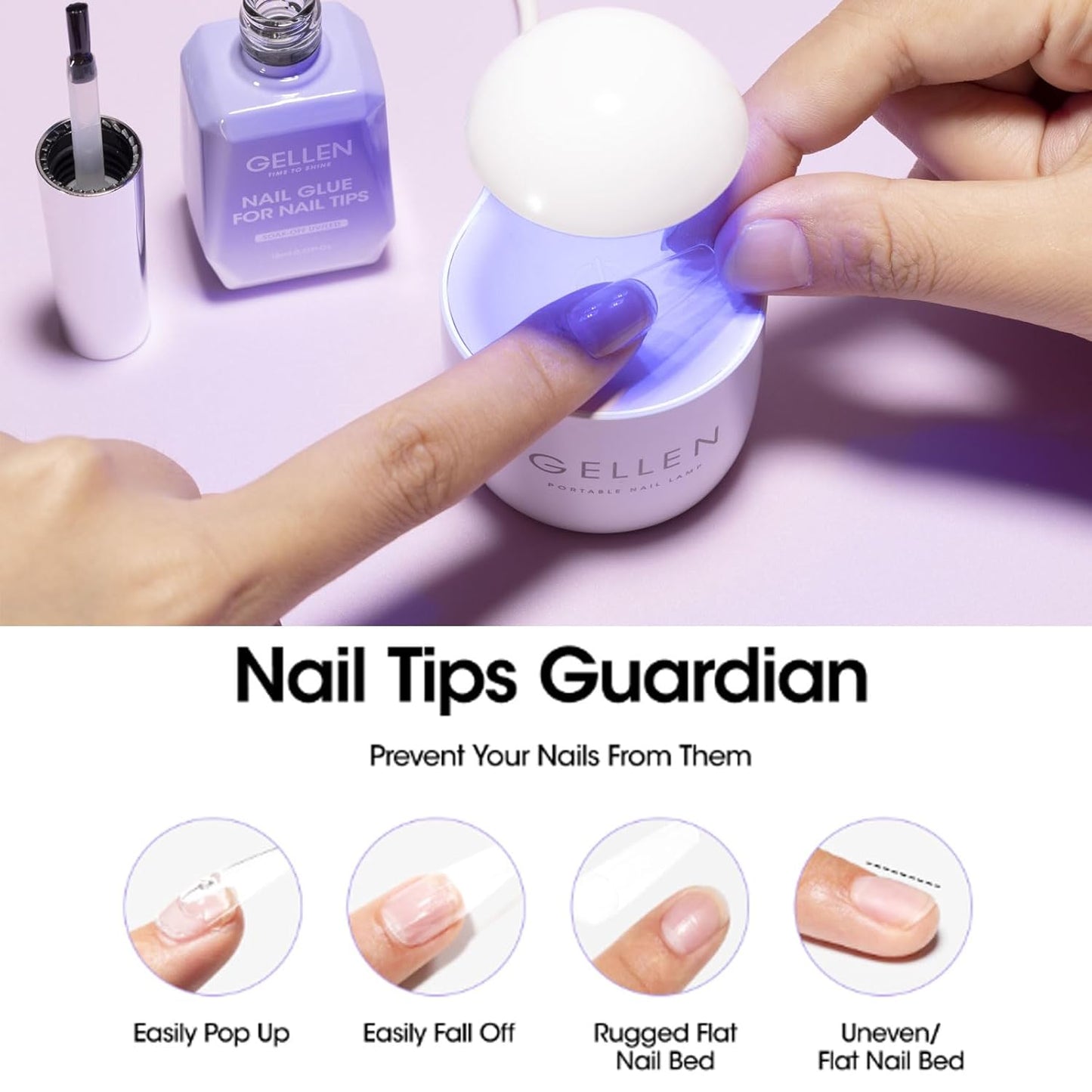 Gellen 4 in 1 Nail Glue for Nail Tips, 18ML Nail Gel Glue for Soft Gel Nails Tips and Clear Press on Nails, Long Lasting Easy Nail Extension Gel, UV Led Lamp Needed