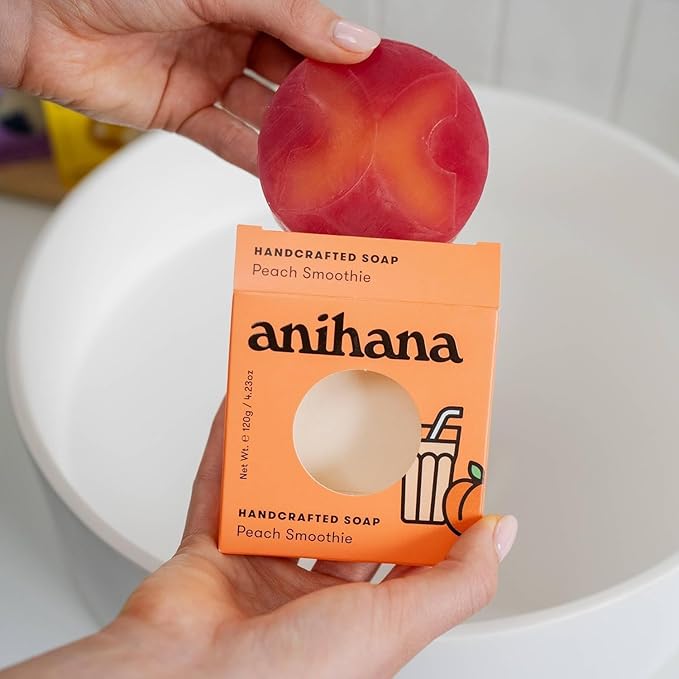 ANIHANA Handcrafted Natural Soap with Coconut Oil, Gentle Cleansing, Paraben Free, Refreshing Peach Smoothie Scent, 4.23 oz