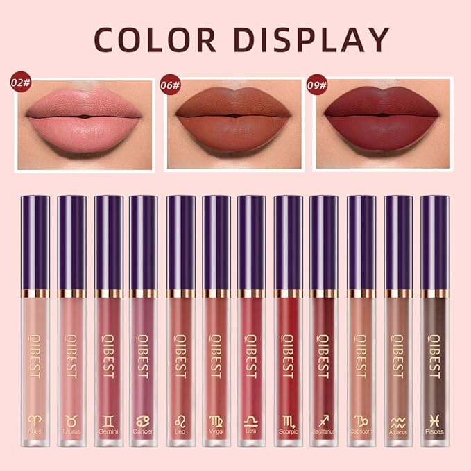BestLand 12Pcs Matte Lipstick Lip Makeup Kit, Velvety Liquid Lipstick Waterproof Long Lasting Durable Nude Zodiac Signs Lip Gloss Beauty Cosmetics Gift Box Makeup Set Kit (12 Piece Set)