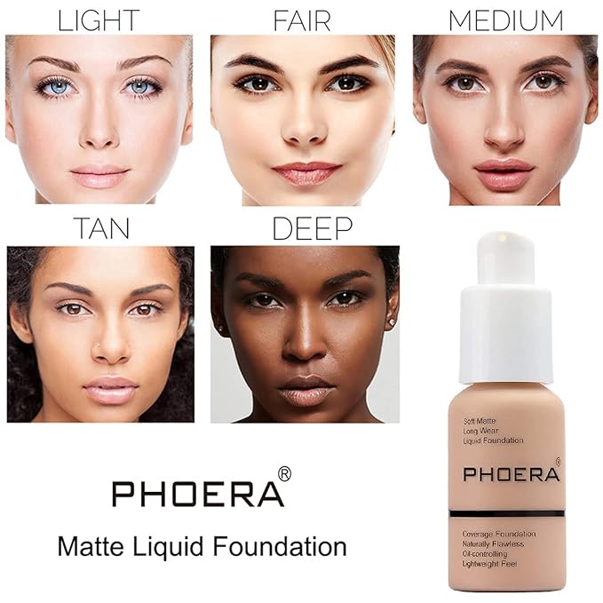 PHOERA Foundation Makeup for Wome Full Coverage Foundation Set,Face Primer Foundation Brush Powder Brush,5 Makeup Sponge,30ml PHOERA 24HR Matte Oil Control Concealer (110-Truffle)