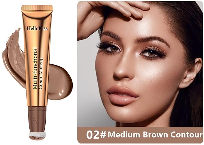 Go Ho Liquid Contour Beauty Wand,Blendable Super Silky Cream Contour Stick,Moisturizing Contour Blusher Stick with Fine Cushion Applicator,Cruelty-free, 002# Medium Brown