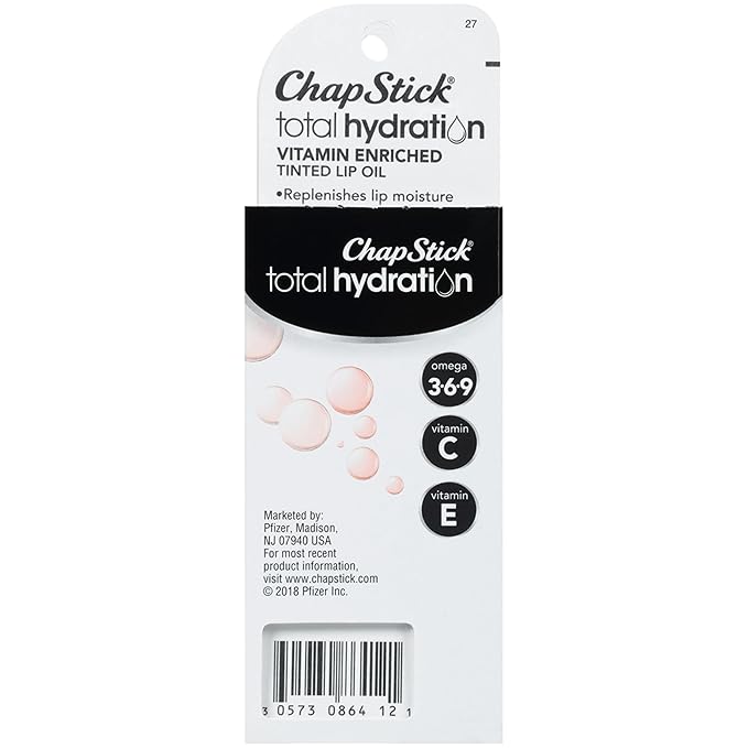 ChapStick Total Hydration Vitamin Enriched Nearly Nude Tinted Lip Oil Tube, Lip Care - 0.24 Oz