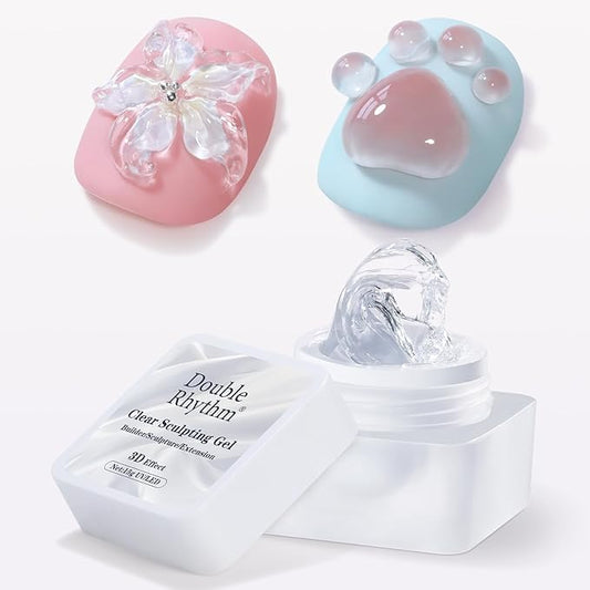 Double Rhythm 3D Clear Solid Sculpting Gel for Nail Art - Non-Sticky Hard Gel for Building, Carving, Molding Extension - Soak Off UV/LED Salon Home DIY 0.5 Oz (Clear)