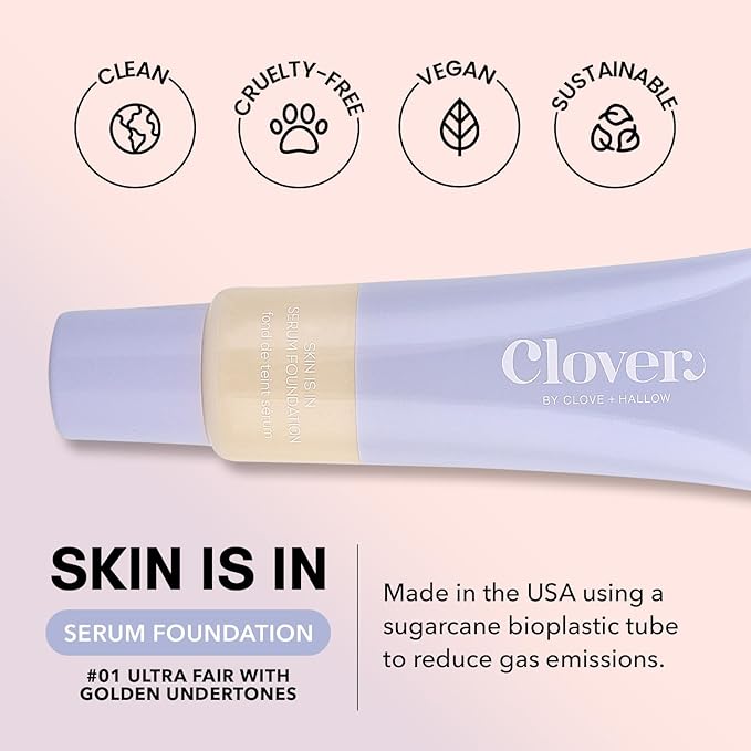 Clover Skin Is In Serum Foundation | Hydrating Face Serum, Lightweight Foundation, Cruelty-Free & Vegan | With Squalane And Sunflower Seed Wax | 30 ml - Shade 01 (Ultra Fair)