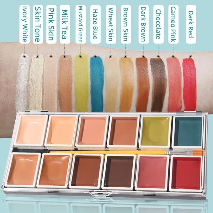 Alcohol Activated Makeup Palette for FX Makeup with Makeup Egg Mimic Wound Sponge Cleaning accessories 12 Colors