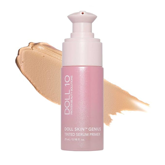 Doll 10 - Doll Skin Tinted Serum Primer - Blurs Color, Texture & Pores - Improves Skin While Wearing - Good for All Skin Types - Oil Free, Vegan, Cruelty Free & No Parabens (Light-Medium, 1 oz)