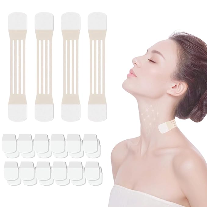 FHH Neck Lifting Tape, Lifting Invisible, Lift Sagging Skin, High Elasticity and Breathability, Suitable for Neck, Face and Jaw (4 Tapes + 20 Patches) A