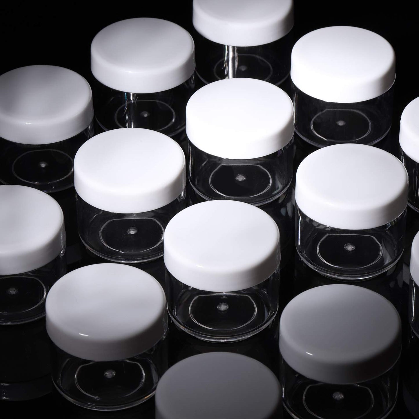 100 Count Sample Containers with lids 20g Plastic Cosmetic Jars Leak Proof Traveling Makeup Containers for Cream and Lotions - White