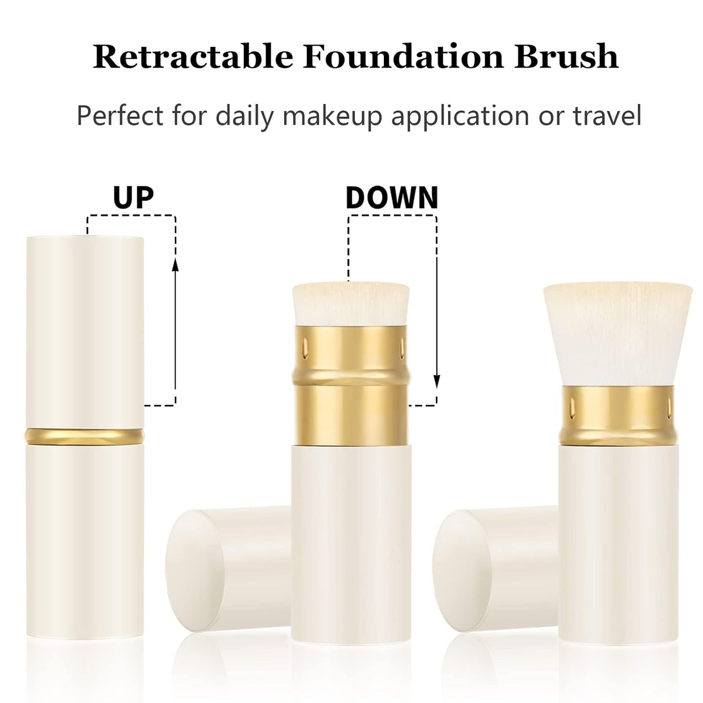 Falliny Retractable Foundation Makeup Brushes, Travel Kabuki Powder Brush Portable Liquid Foundation Sunscreen Brush with Cover for Blending Liquid, Bronzer,Cream or Flawless Powder Cosmetics