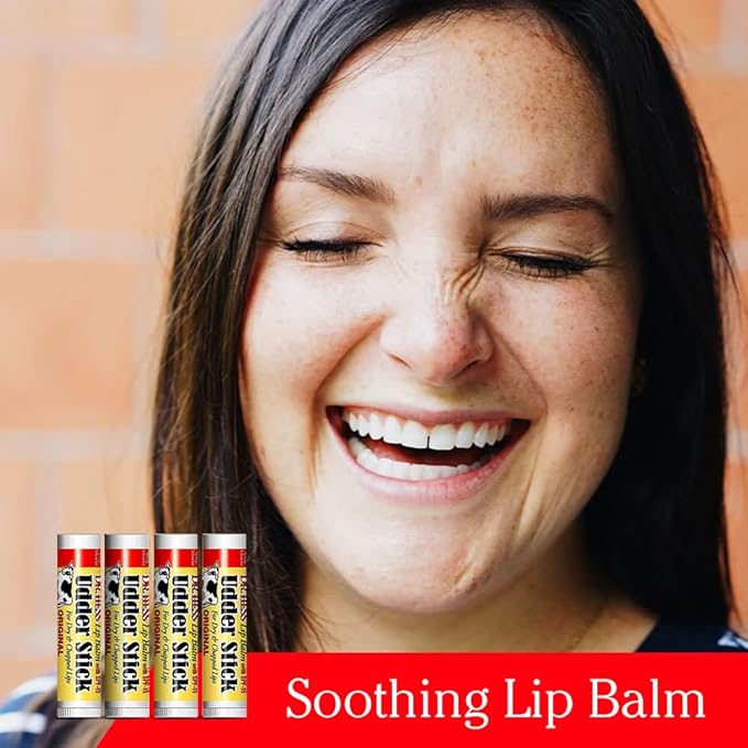 Original Udder Stick SPF Lip Balm, Soothing Moisturizer Sun Screen Balm for Dry Lips with Jojoba, Beeswax & Shea Butter, Total Lip Care, Hydration & Repair, Vanilla Flavor, 4 Pack