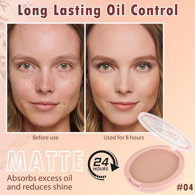 Oil Control Face Pressed Powder, Matte powder setting powder, long-lasting and waterproof loose powder, Flawless Lightweight Face Cosmetics, Cruelty-free, (04, 1 Pcs)