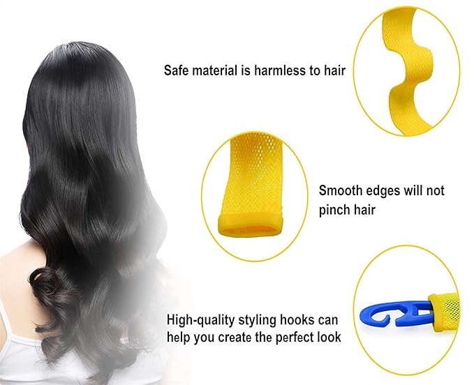 48PCS Hair Curlers Heatless Spiral and Wave Two Styles Formers(12inch) No Heat Curlers with 4PCS DIY Styling Hooks for Women and Girls’Short or Medium Hair (12 inch) Mixed Colors