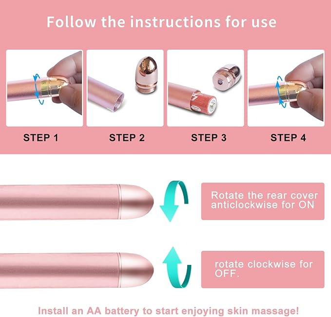 2 Pack T Shape Face Massager Beauty Bar Golden & Pink Facial Massager, Portable Electric Vibration Face Neck Body Massager for Firming Lifting Anti Aging Skin Tightening Wrinkle Reducing