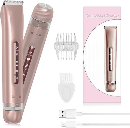 Bikini Trimmer for Women - 2025 New 2-in-1 Dual-Head Electric Shaver，Rechargeable Professional Painless Electric Razors, IPX7 Waterproof Body Hair Trimmer & Facial Hair Remover for Wet & Dry