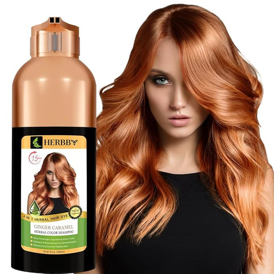 Hair Color Shampoo for Gray Hair Coverage&Color Transform with 9 Herbal Extracts –Long Lasting(6-8 Weeks),Shiny,Evenly Colored,Instant Hair Dye Shampoo&Conditioner,500 Ml (GINGER CARAMEL COLOR)