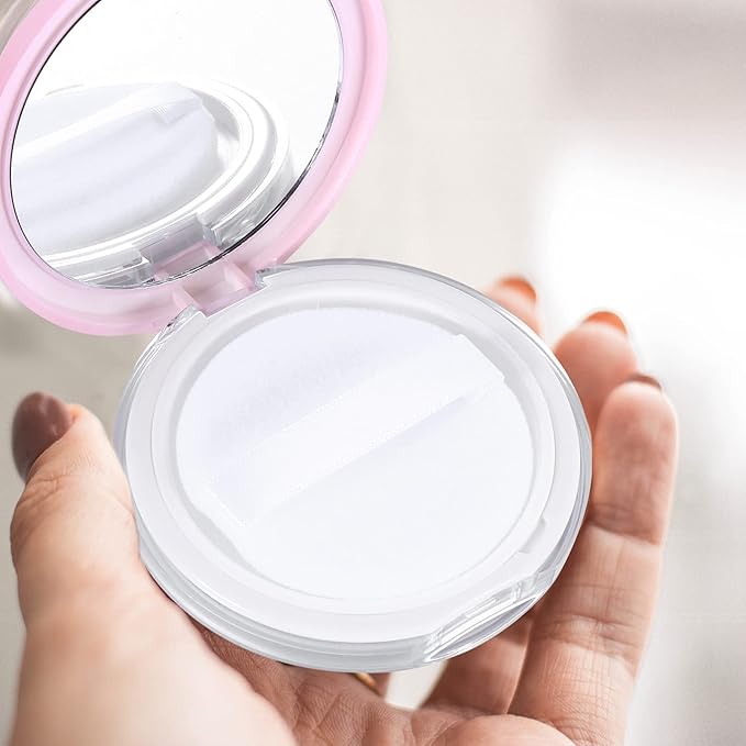 Powder Puff 2pcs Loose Powder Containers with Elasticated Net Sifter, Mirror and Puff 5g Loose Powder Compact Case Case for DIY Makeup and Travel () Cushion Foundation