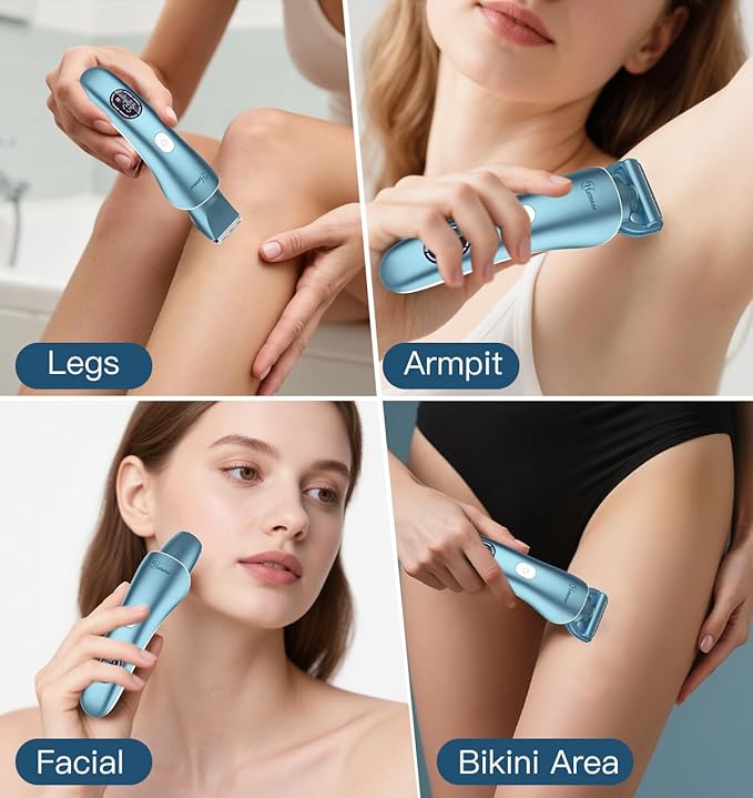 Hatteker Women's Electric Shaver Bikini Trimmer Hair Trimmer for Women Electric Razor for Legs Bikini Underarm Public Hairs Led Display IPX7 Waterproof Gift for Women (Blue)