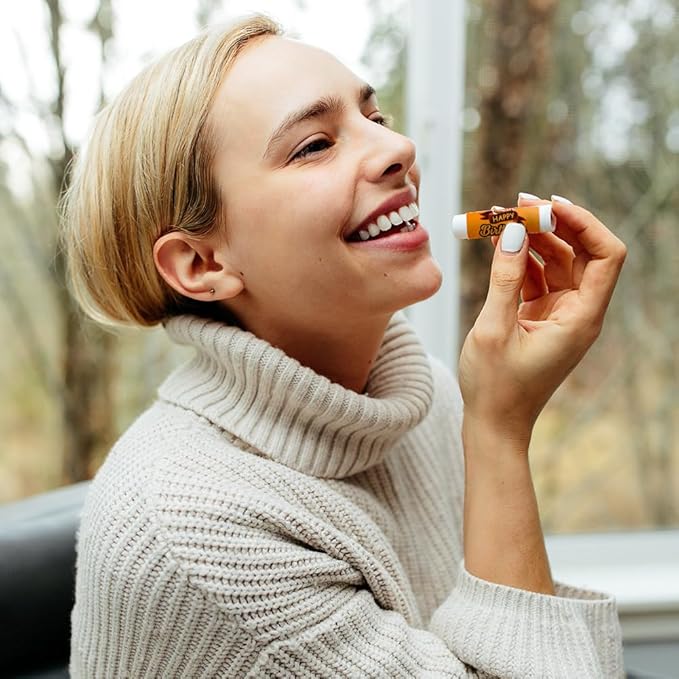 OLYCRAFT 100Pcs 4 Styles Lipstick Tag Stickers Birthday Cake Lip Balm Label Sticker 2.1x1.7 inch Self Adhesive Lipstick Labels with Happy Birthday for Lip Balm Container Tubes Wrapping Decorations