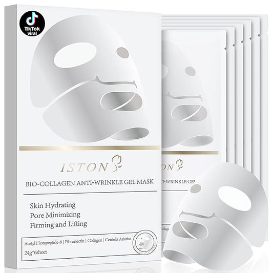 ISTON 6 Pack Bio-Collagen Real Deep Anti Wrinkle Lifting Mask,Overnight Hydrating Face Mask for All Skin Types -Pore Minimizing,Elasticity Enhancing,Firming,Moisturizing