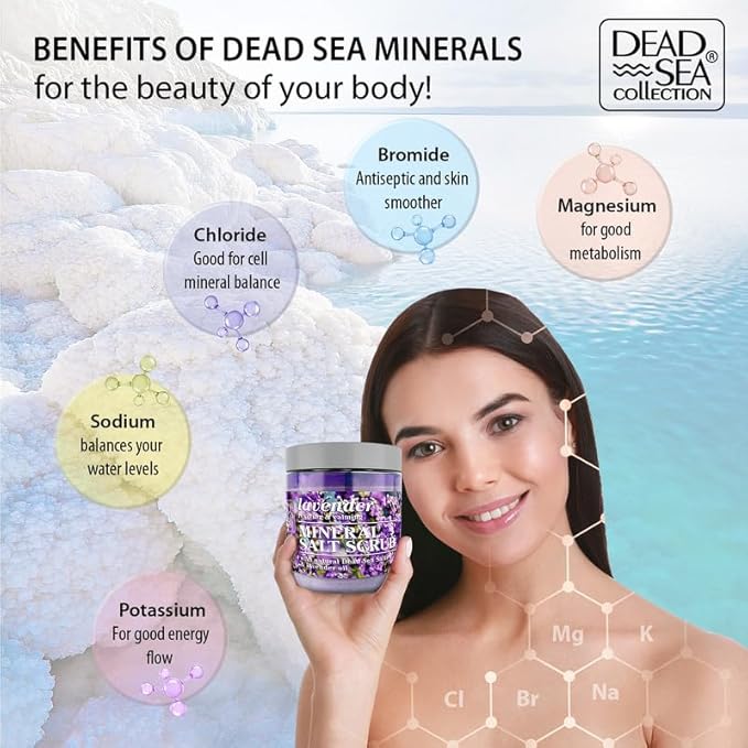 Dead Sea Collection Lavender Salt Scrub – Exfoliating Body Scrub for Women – Moisturizing and Nourishing Skin – with Pure Oils and Dead Sea Minerals (23.28 Oz)
