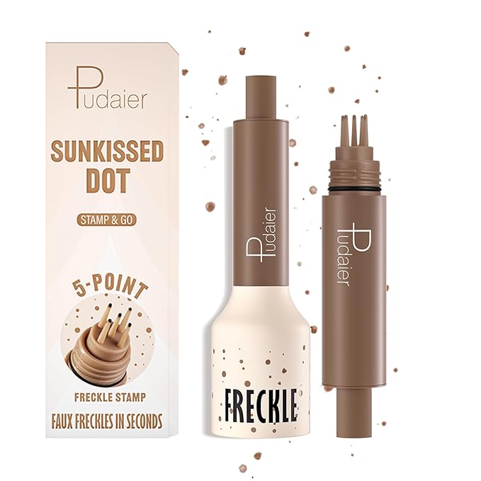 Freckle Stamp Pen, Fake Freckles Stain Marker,5-Dot Faux Liquid Freckle Stamp Cushion for Natural and Lifelike Sunkissed Makeup,Quick Dry Long-Lasting Face Freckle Pencil Tool,04#Caramel