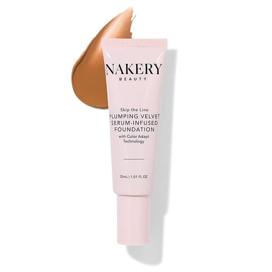 Nakery Full Coverage Plumping Liquid Foundation - Serum Infused Makeup with Niacinamide & Hyaluronic Acid for All Skin Types - Medium