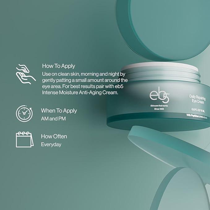 eb5 Daily Repair Eye Treatment | Under Eye Cream for Dark Circles and Puffiness | Anti-Aging Eye Cream with Peptides for Women and Men - 0.50oz