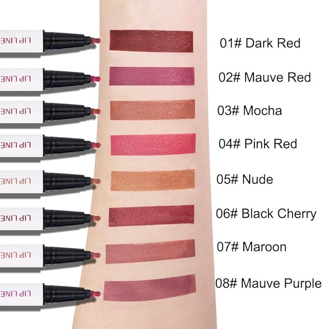 evpct Longwear Liquid Lip Liner Stain Marker Pen Long Lasting Waterproof, Mauve Purple Matte Semi Permanent 24 Hour Lip Liner and Lipstick Combo, Korean Color Stay Lipliner All Day Lips Stain peel off