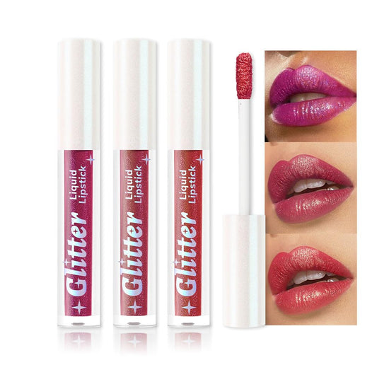 3Pcs Metallic Lipstick for Women,Lightweight Glitter Sparkling Liquid Lipsticks,Shimmer Lip Gloss Stain Long Lasting Waterproof Smudge Proof Non-Drying 24 Hour Full Coverage Lip Makeup,Vegan
