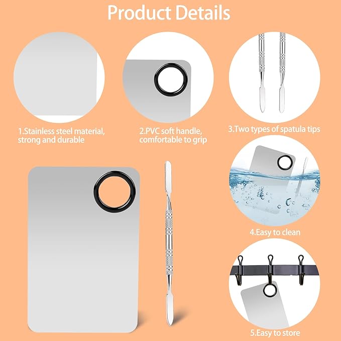 2 Sets Foundation Palette Makeup Mixing Palette Stainless Steel Cosmetic Mixing Palette with Spatula Makeup Artist Tool for Mixing Foundation Eye Shadow Eyelash Nail Art (4.52 x 2.99 inch)