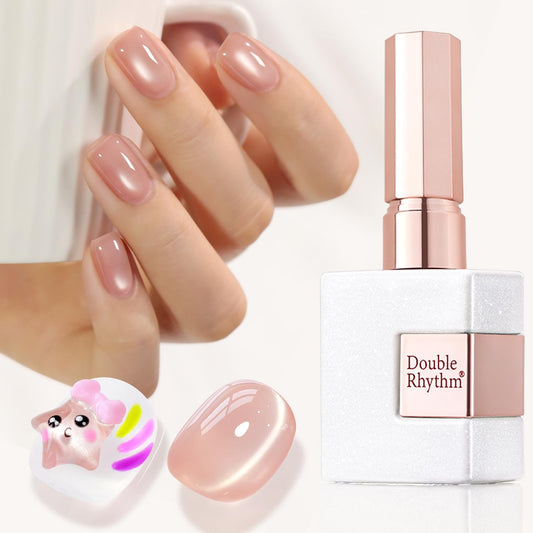 Double Rhythm Jelly Glass Cat Eye Gel Polish with Magnet 15ML Holographic Glitter Shimmer Translucent Sheer Color Magnetic Nail Polish Salon DIY at Home (Jelly Glass Nude-MC1101)