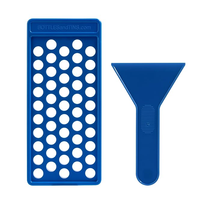 RONRONS Lip Balm Crafting Kit, Professional Lipsticks Filling Tray with 50 Small Holes and Spatula, Easy to Fill 50 Pieces Lipstick Tubes Containers for Business Gifts, Blue