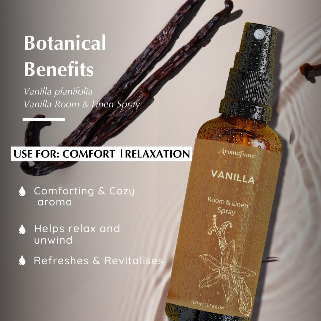 Vanilla Room, Linen & Pillow Spray by Aromafume | 100ml/3.38 fl oz | with Pure Vanilla Essential Oil | Aromatherapy Spray | Mist for Bedding, Fabrics