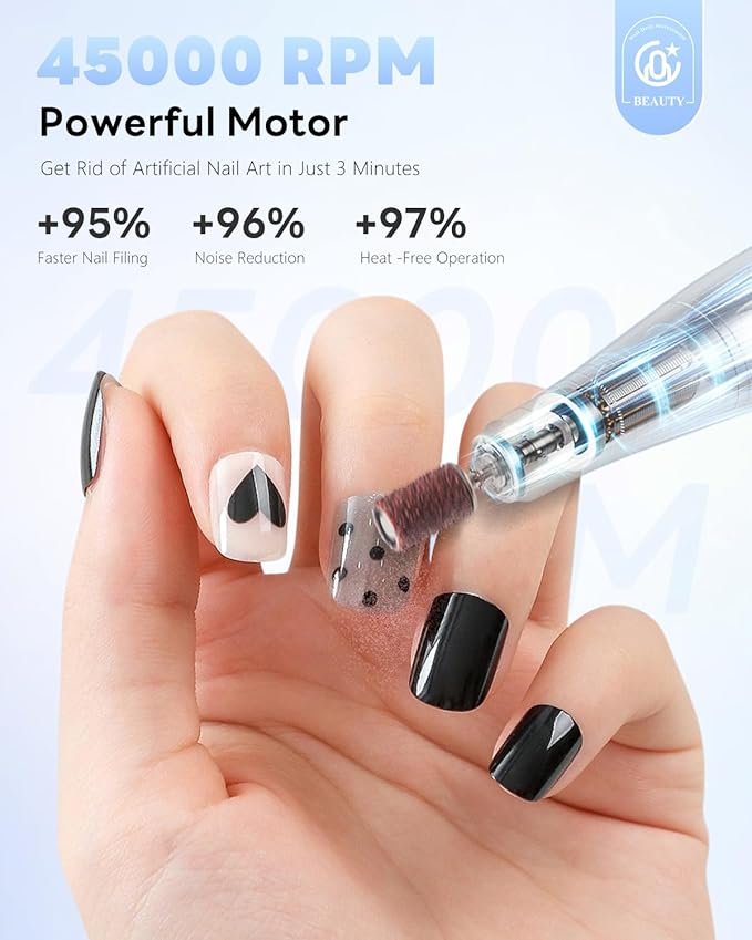 CozyZen Cordless Nail Drill Professional: 45000 RPM Rechargeable Electric Nail File Kit, Portable & Low Noise for Acrylic, Gel Nails, Manicure & Pedicure - Salon & Home Use